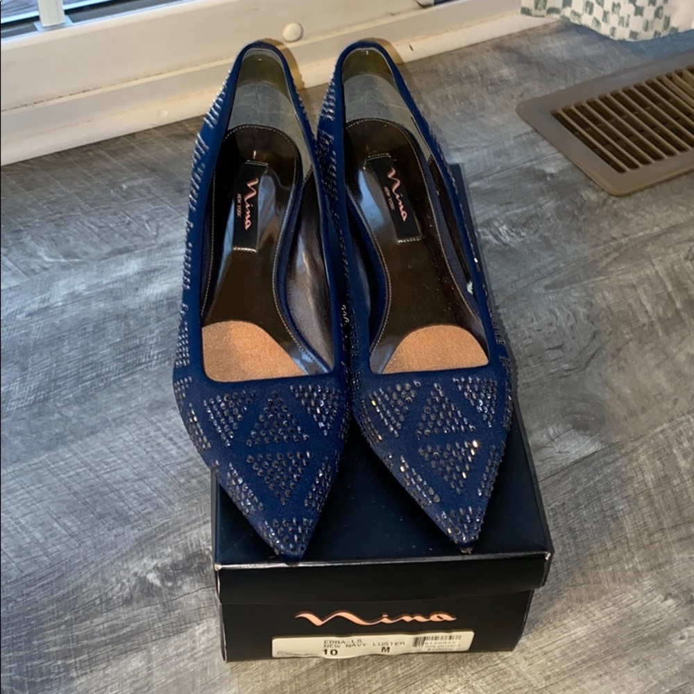 Nina blue satin kitten heels